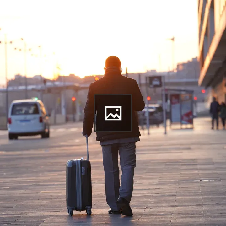 Person with Wheeled Suitcase near Train Station