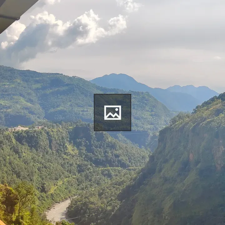 Scenic green mountains and river