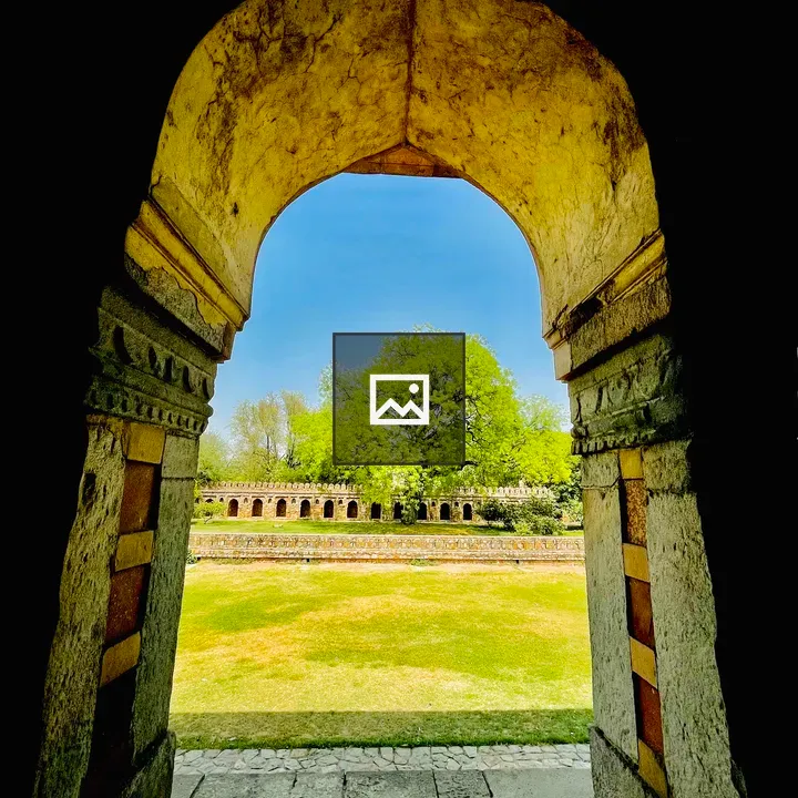 Garden view at Isa Khan's Tomb