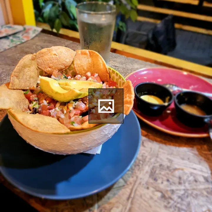 Mexican food bowl with avocado