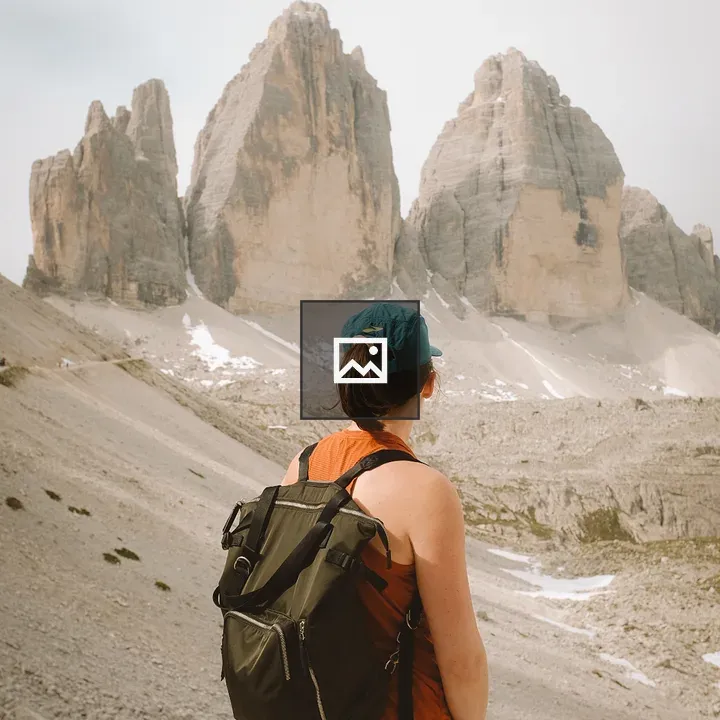 Person in front of dolomite mountains