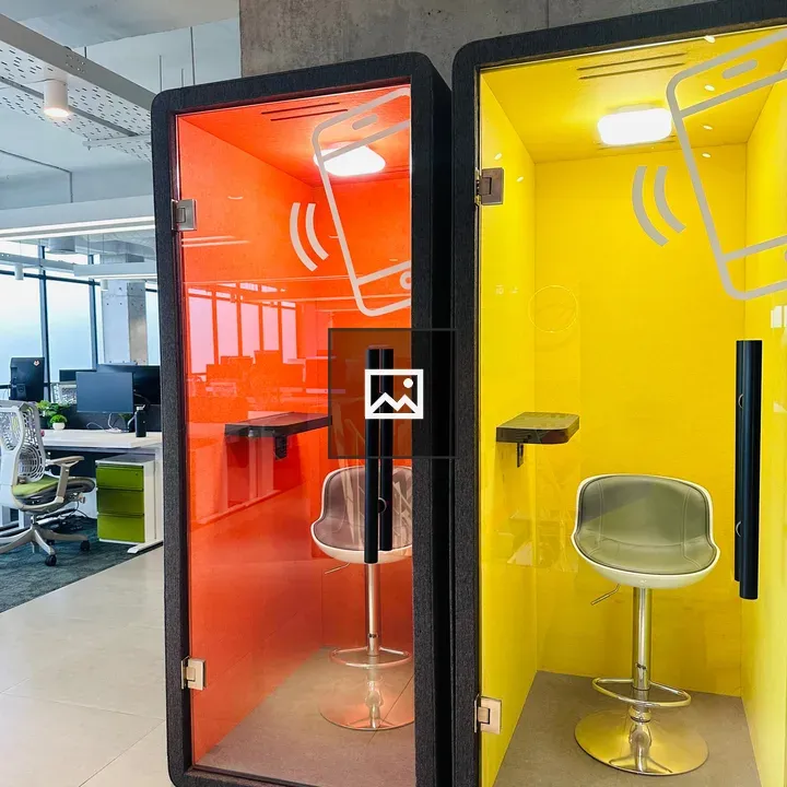 Office space with telephone booths