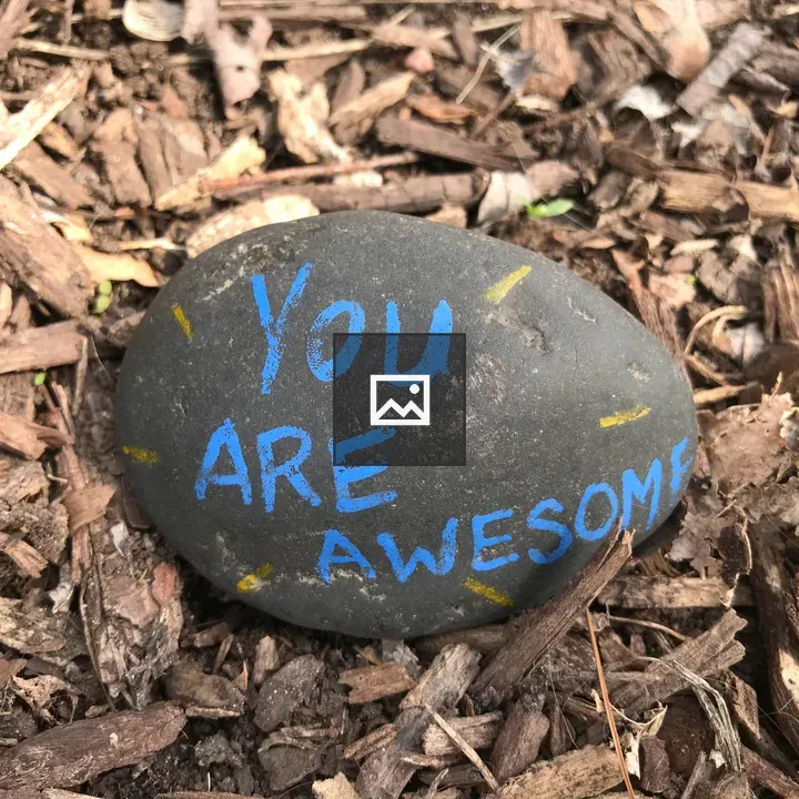Rock with blue text saying You Are Awesome
