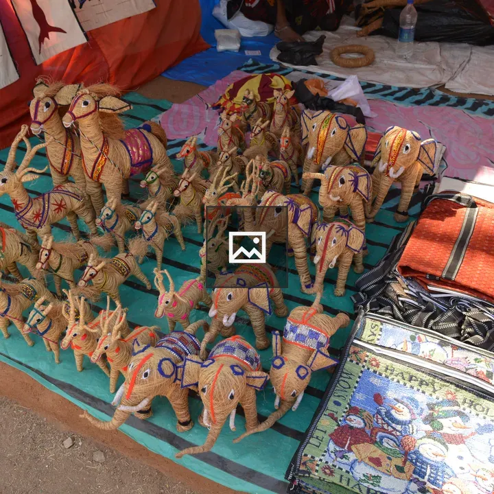Handmade toys and bags in village shop