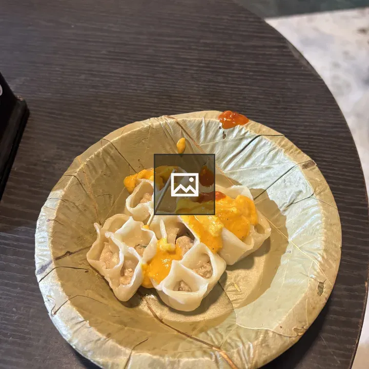 Green disposable plate with dumplings