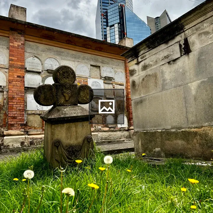 Cemetery and Skyscraper Scene