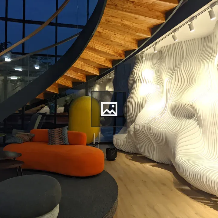 Modern office interior with spiral staircase