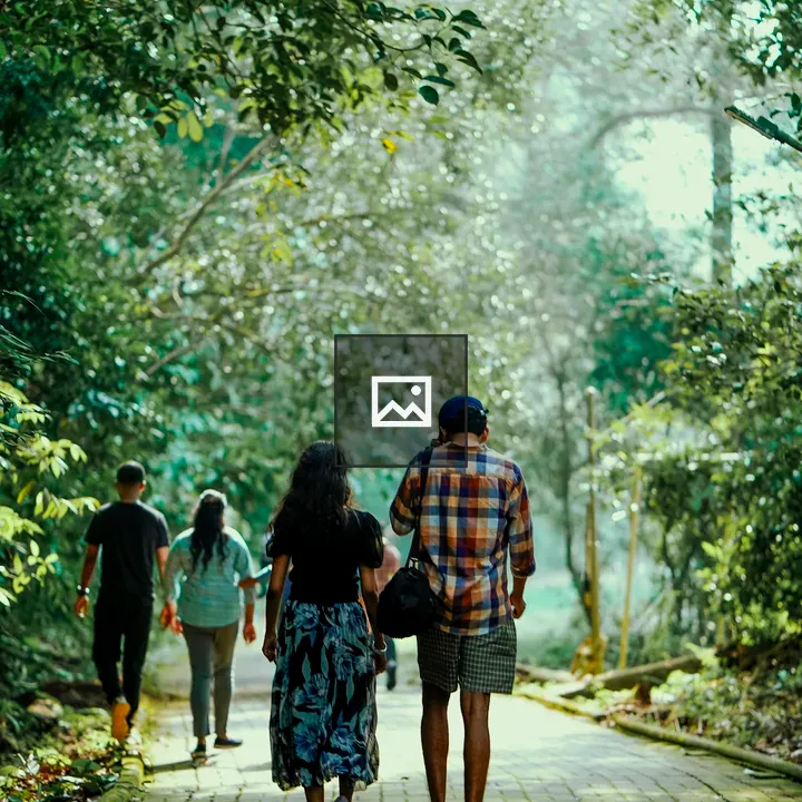 Man and woman walking through a forest