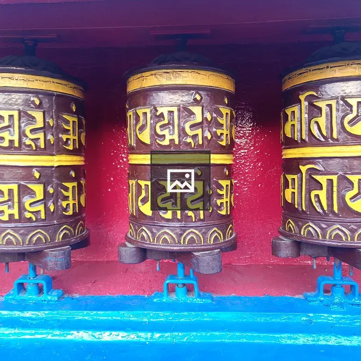 Prayer Wheels on Blue and Red
