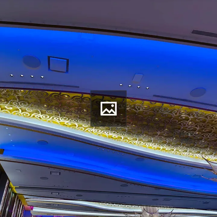 Blue-lit ceiling with speaker and vents