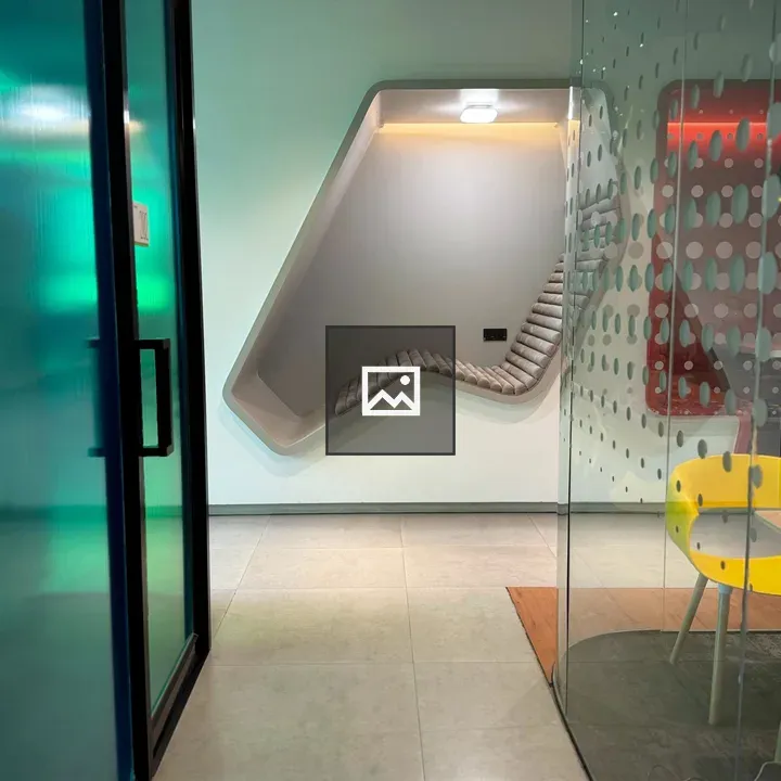Modern office interior with geometric wall nook