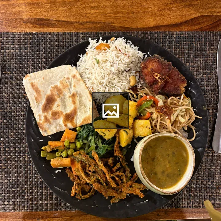 Dinner plate with rice and sides