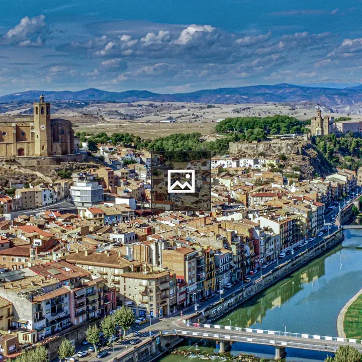 Aerial town with historic church