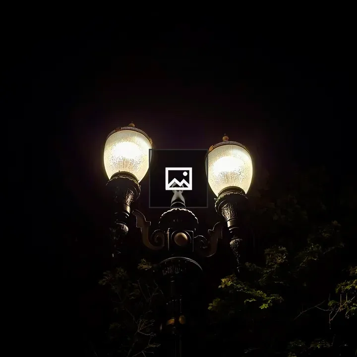 Black vintage street lamp at night