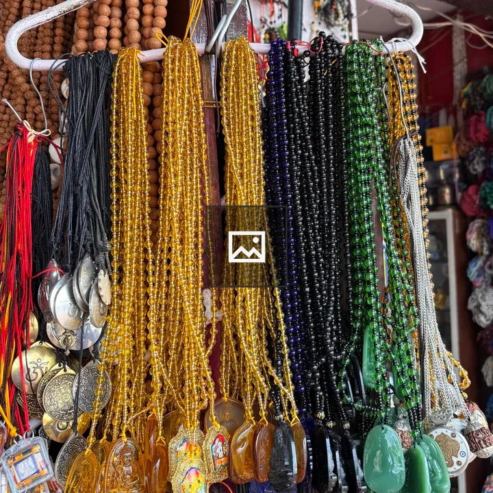 Beaded necklaces on rack