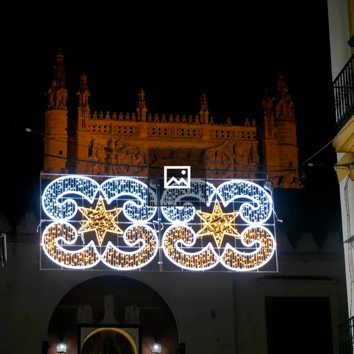 Christmas decorations at cathedral night