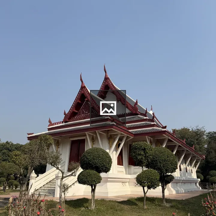 Thai-style building with red and gold details