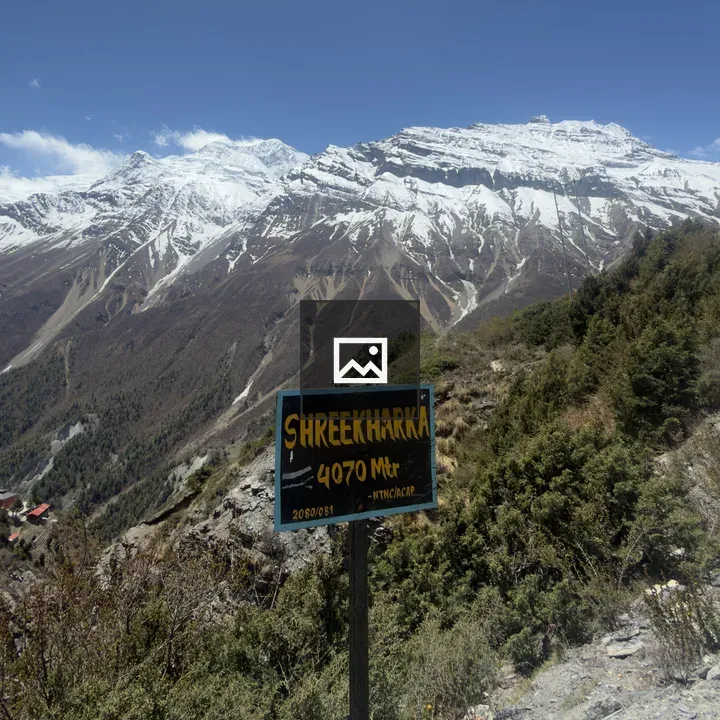 Shree Kharka sign in snowy mountains