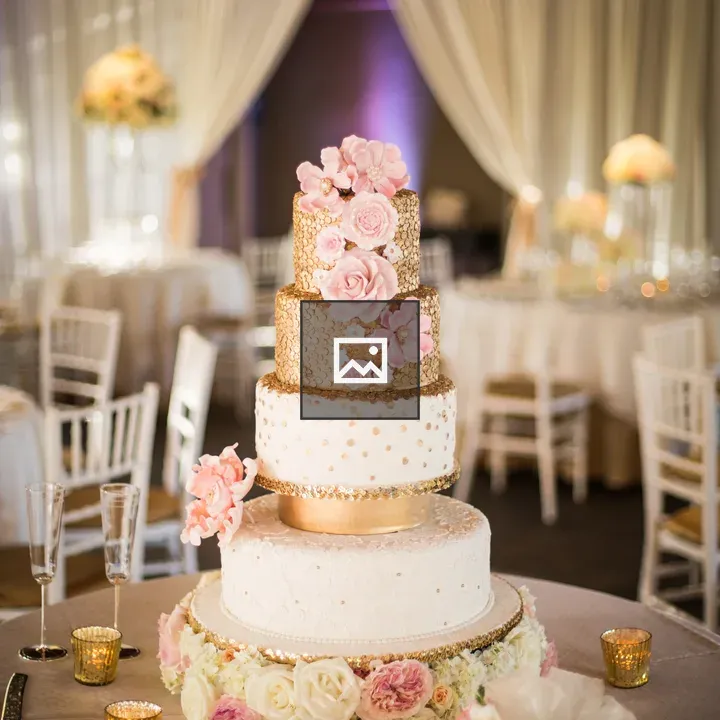 Gold and White Tiered Wedding Cake