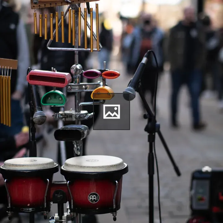 Street music setup with percussion