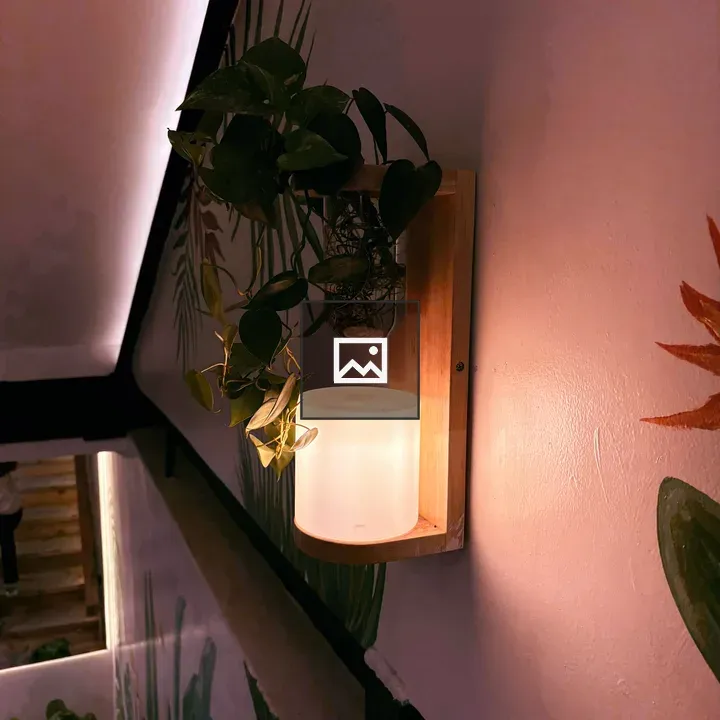 Cozy indoor lamp and plants