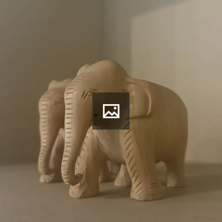 Two wooden elephant sculptures