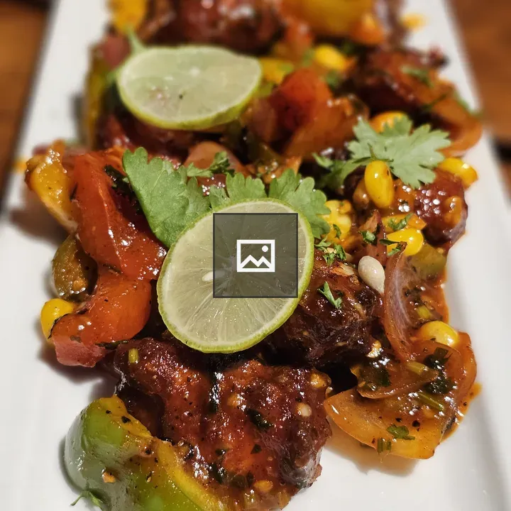 Colorful spicy stir-fry on plate