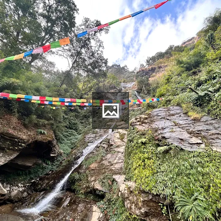 Waterfall with Prayer Flag
