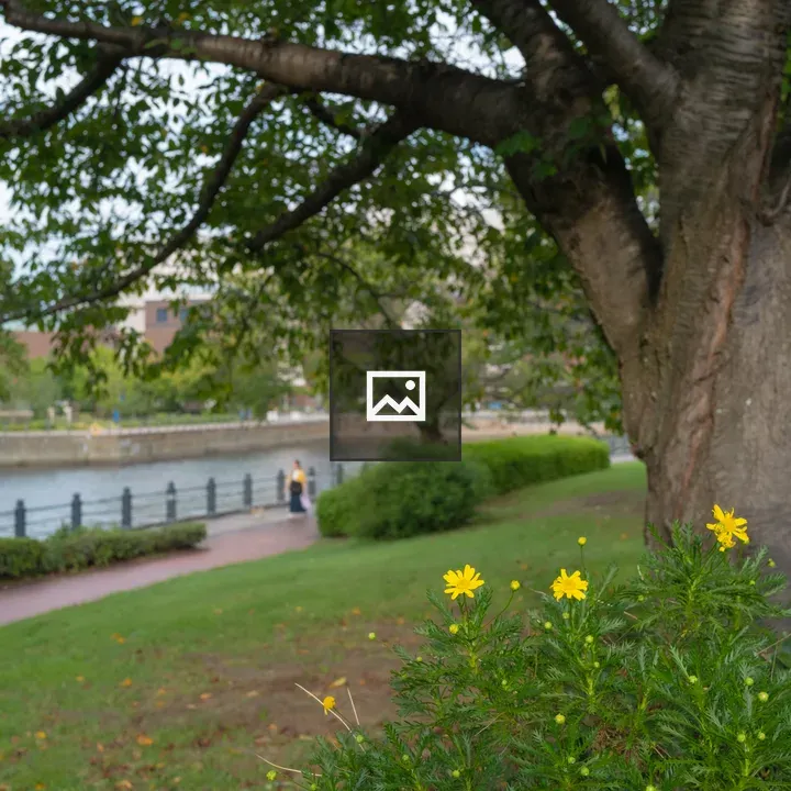 Yellow Flowers by Tree Trunk