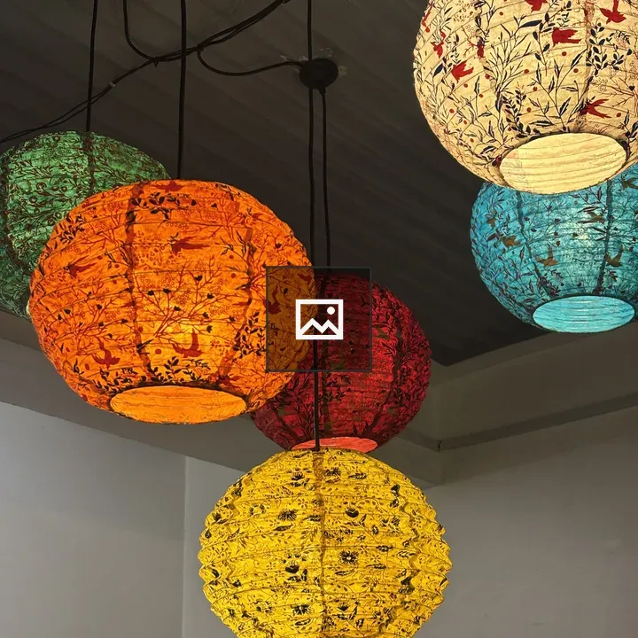 Five colorful paper lanterns