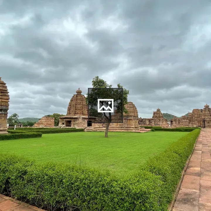 Temple complex in green garden