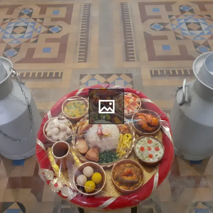 Round platter of assorted dishes