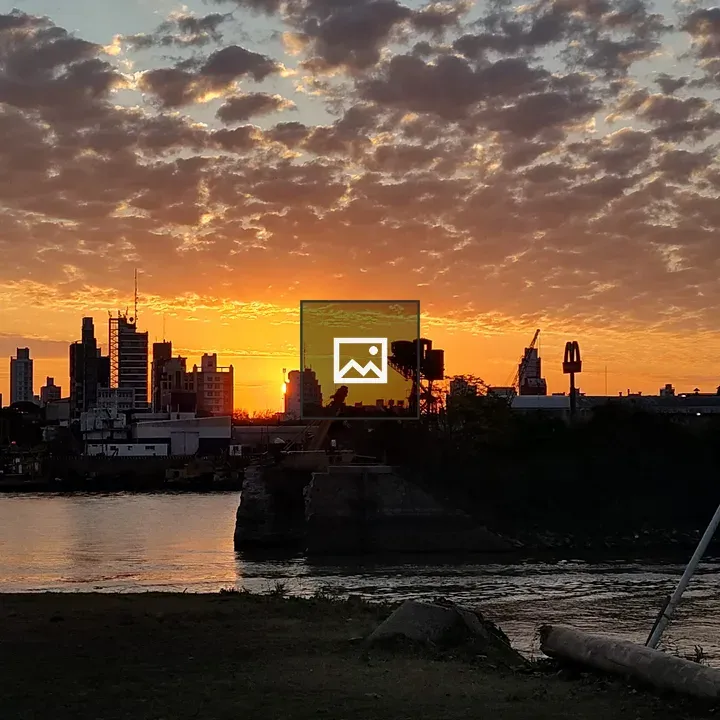 Sunset over city skyline