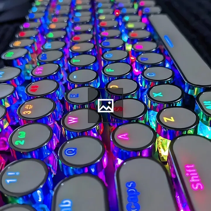 Closeup of neon-lit keyboard keys