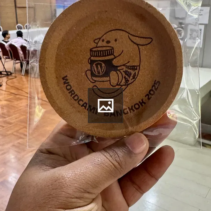 Round cork coaster with dog illustration