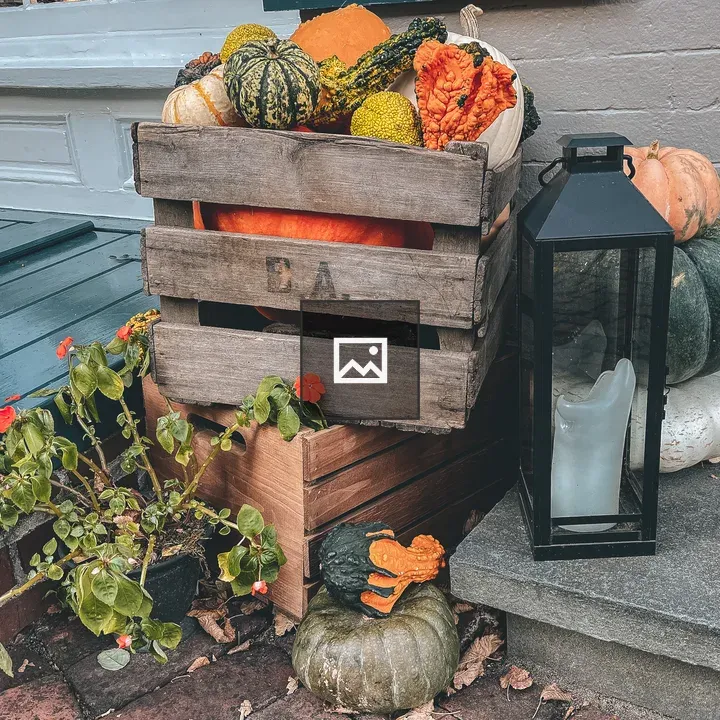 Fall pumpkins on doorstep