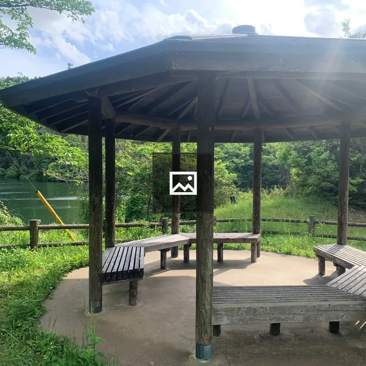 Wooden gazebo in a park