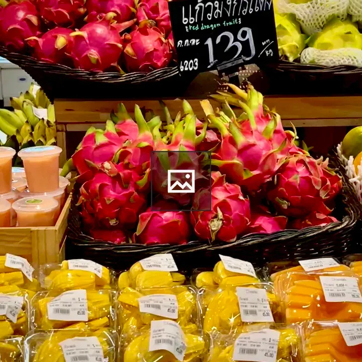 Dragon fruit assortment in Bangkok market