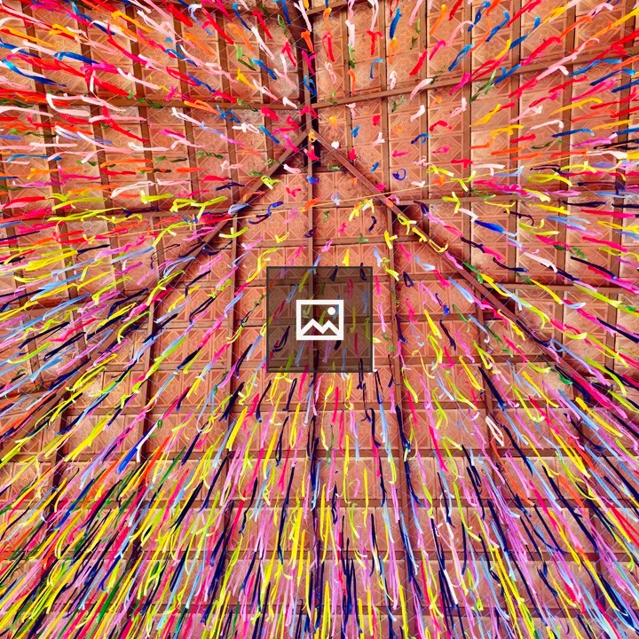 Bright streamers on tiled roof