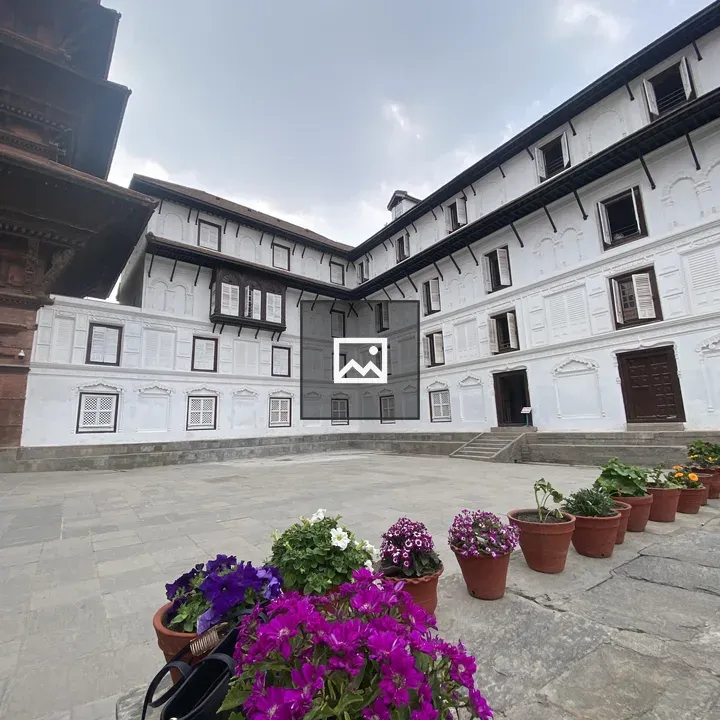 Courtyard with White Walls and Flowers