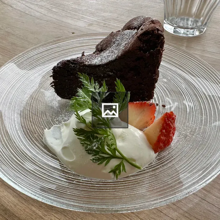 Chocolate fudge cake on plate