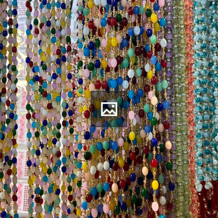 Colorful bead strands on display
