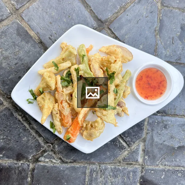 Vegetable tempura on plate