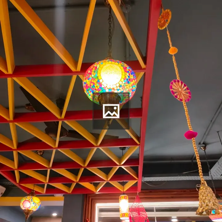 Mosaic lights in cafe ceiling