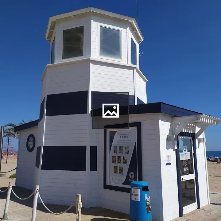 Blue and White Beach Hut