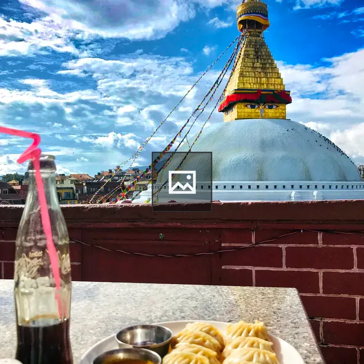 Boudhanath Stupa with Flags and Food