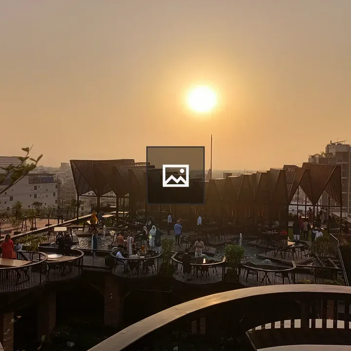 Sunset over rooftop terrace