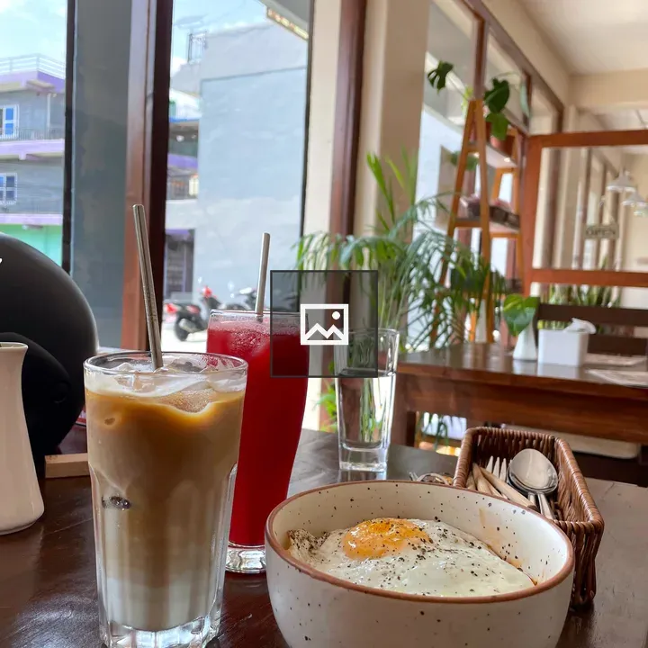 Wooden Café Table with Beverages