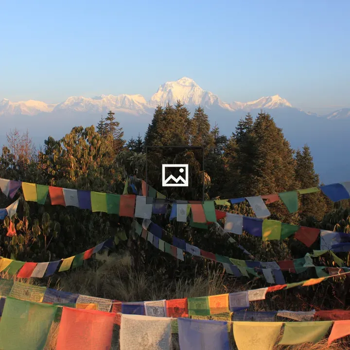 Snow-capped Mountains with Prayer Flags