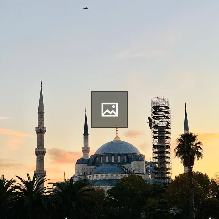 Mosque at sunset with scaffolding